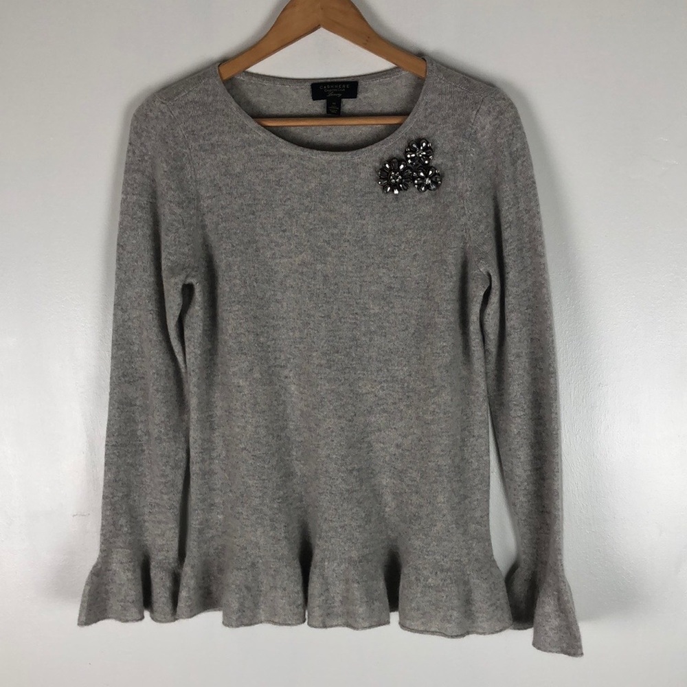 Charter Club Gray Sweater with Embellished Brooch